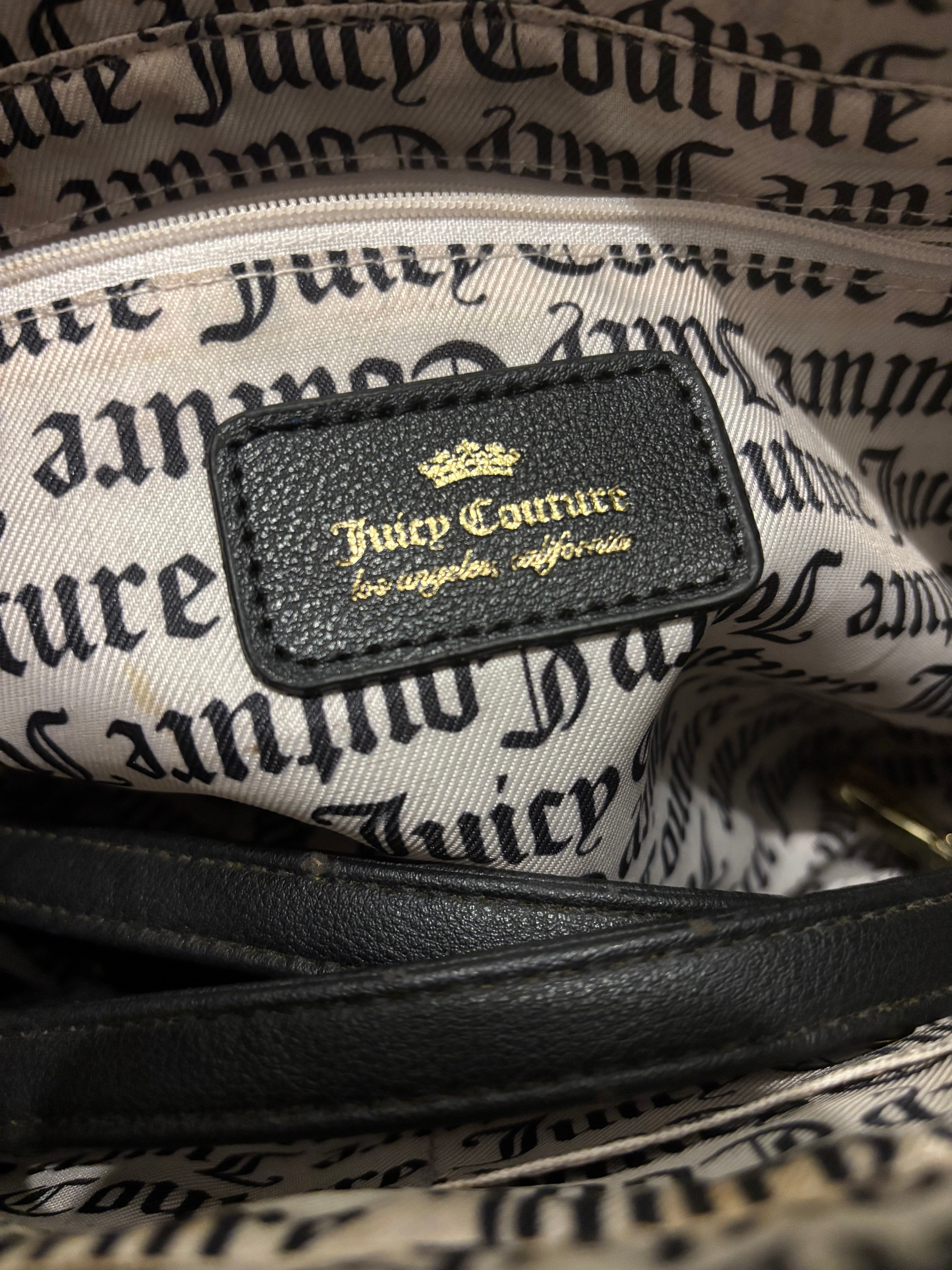 Juicy Couture Vintage Black & Gold Studded Canvas / Leather Shoulder Bag