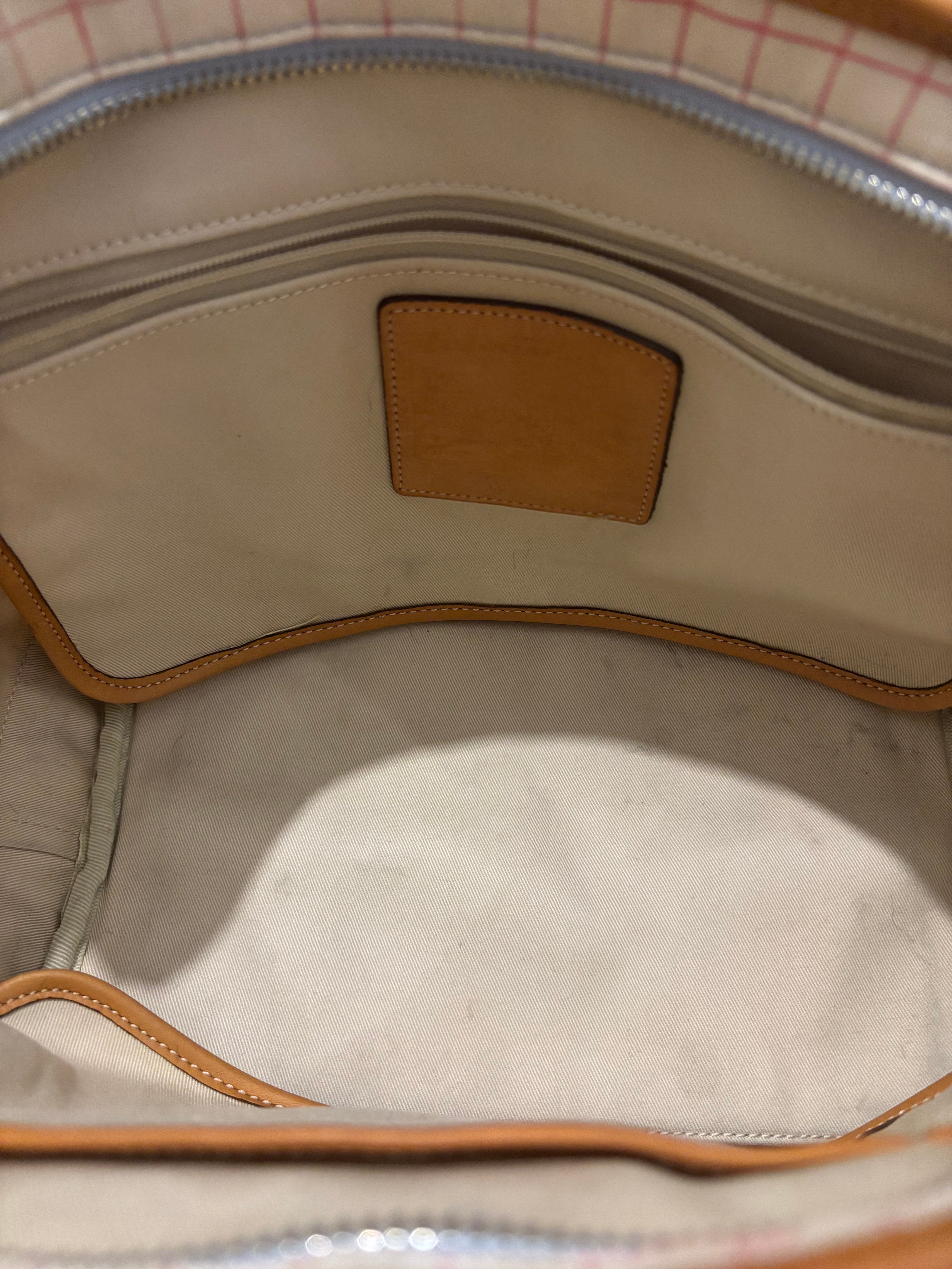 Coach Vintage Hampton Brown Leather & White Plaid Tote Shoulder Bag