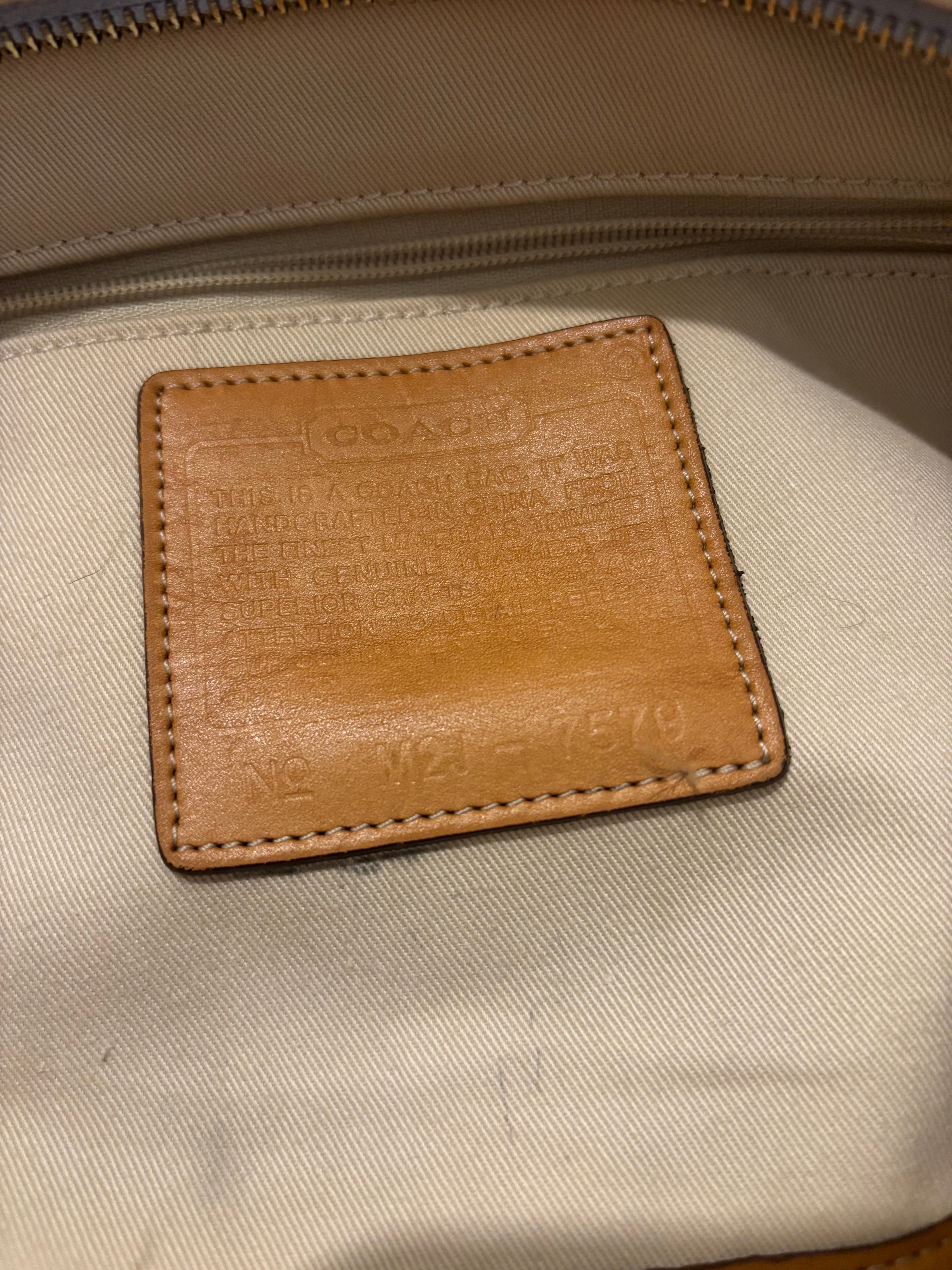 Coach Vintage Hampton Brown Leather & White Plaid Tote Shoulder Bag
