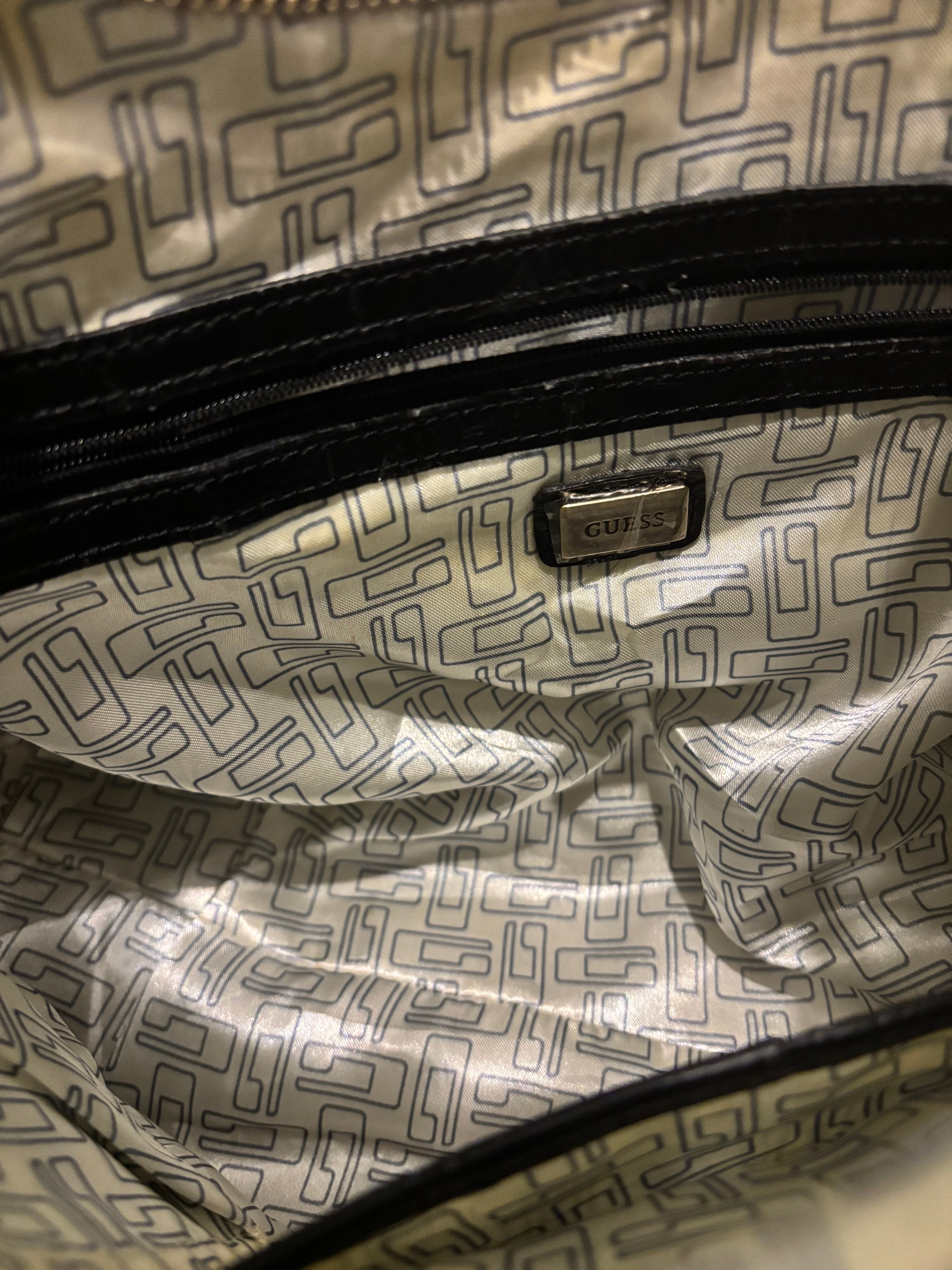 Guess Black Croc / Snake Animal Print Embossed Leather Buckle Hobo Shoulder Bag