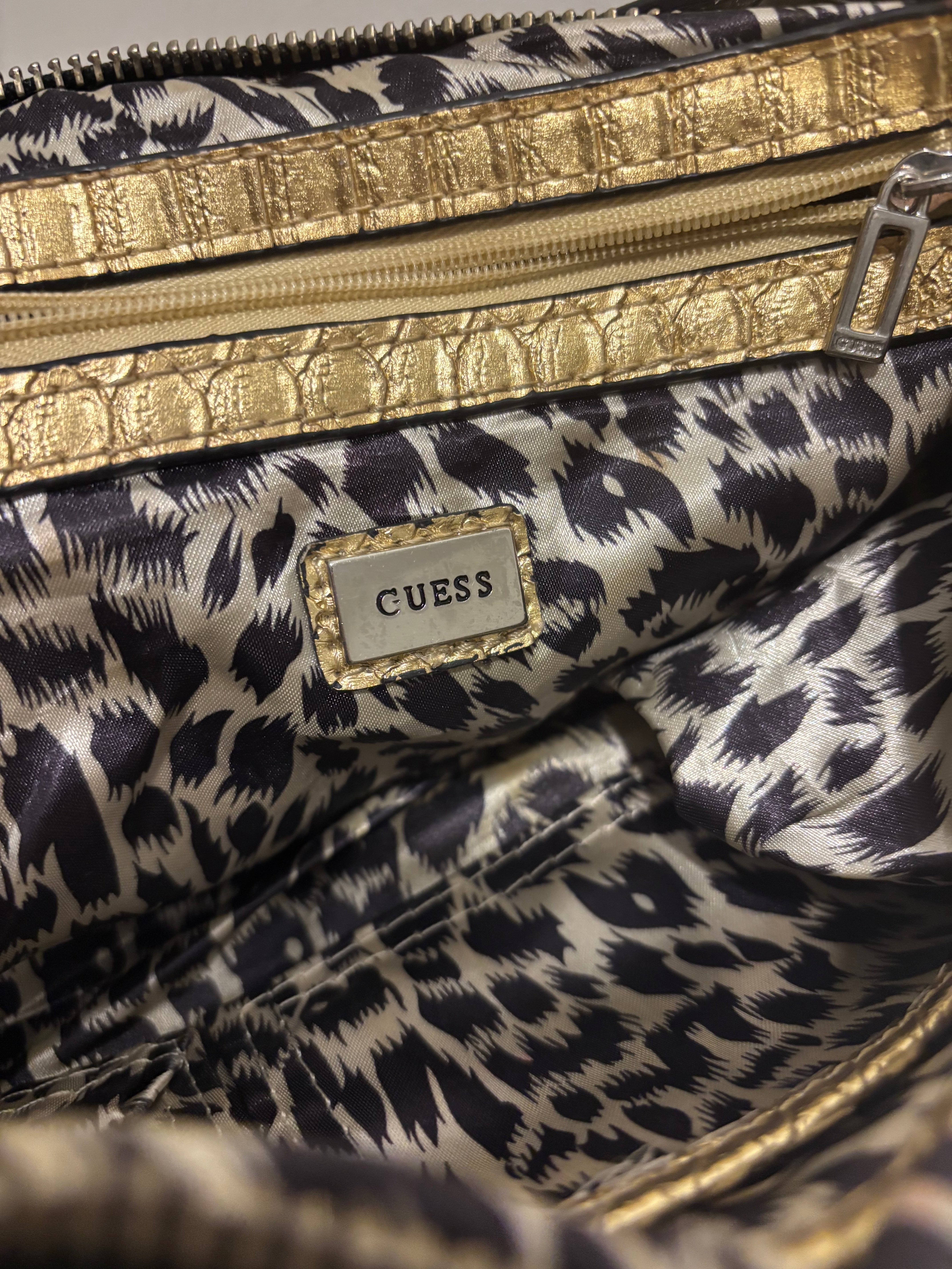 Guess Rare 2000's Signature Black & Grey Studded Canvas Leather PVC shoulder Bag