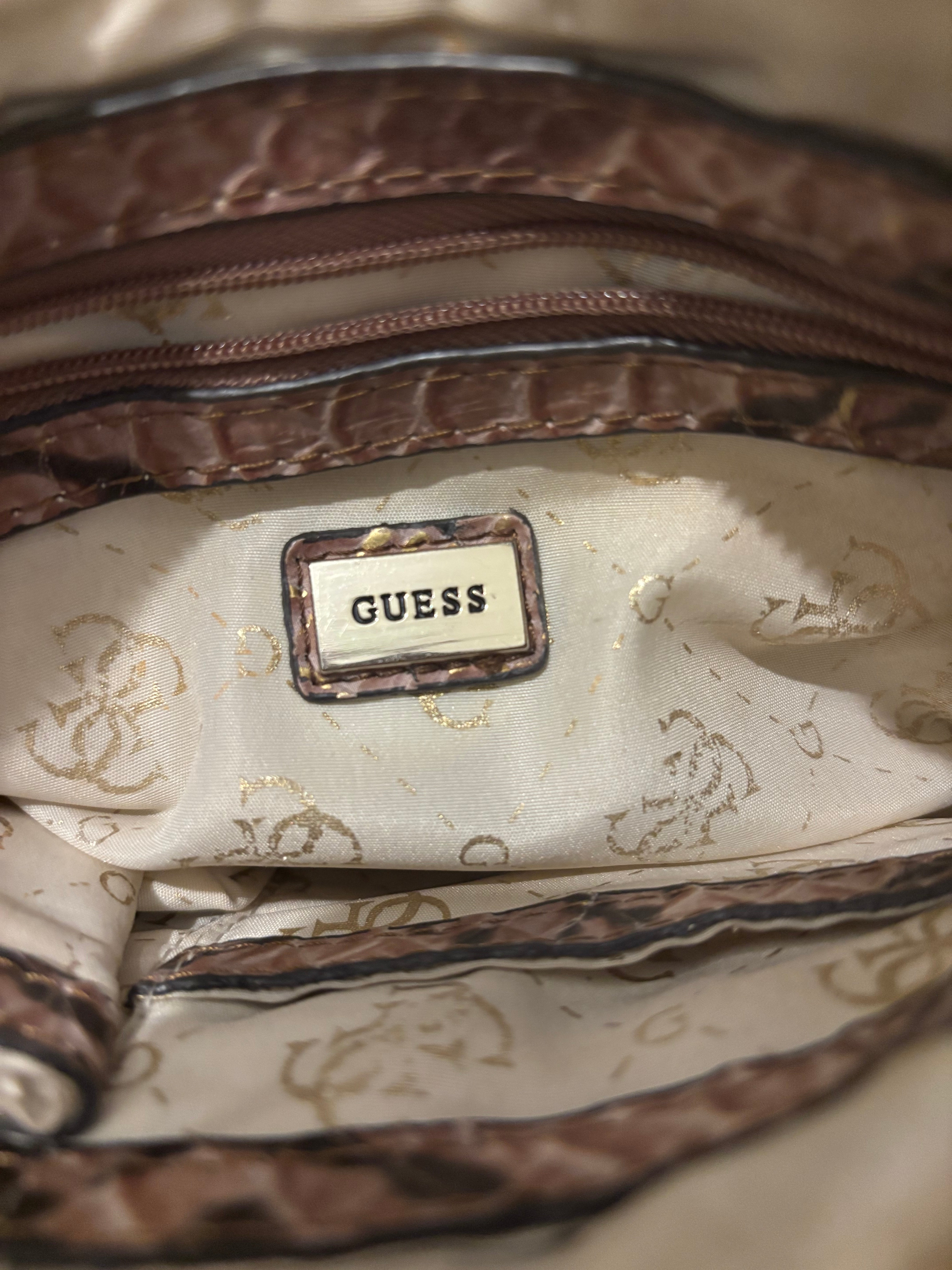 Guess Vintage Signature Denim Blue Jeans Croc Snake Leather PVC Shoulder Bag