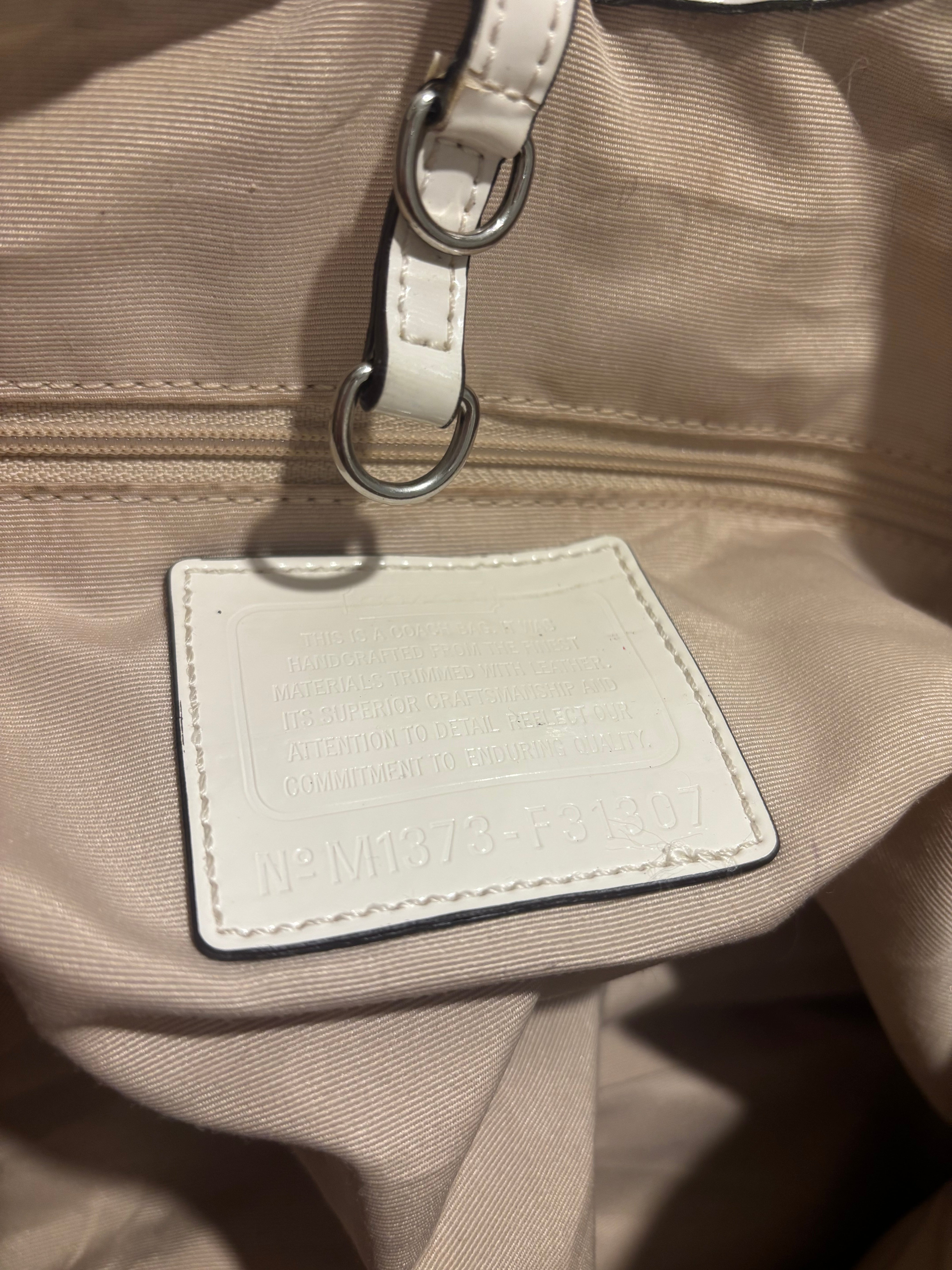 Coach Brown / Beige Signature White Patent Leather Croc Tote Shoulder Bag