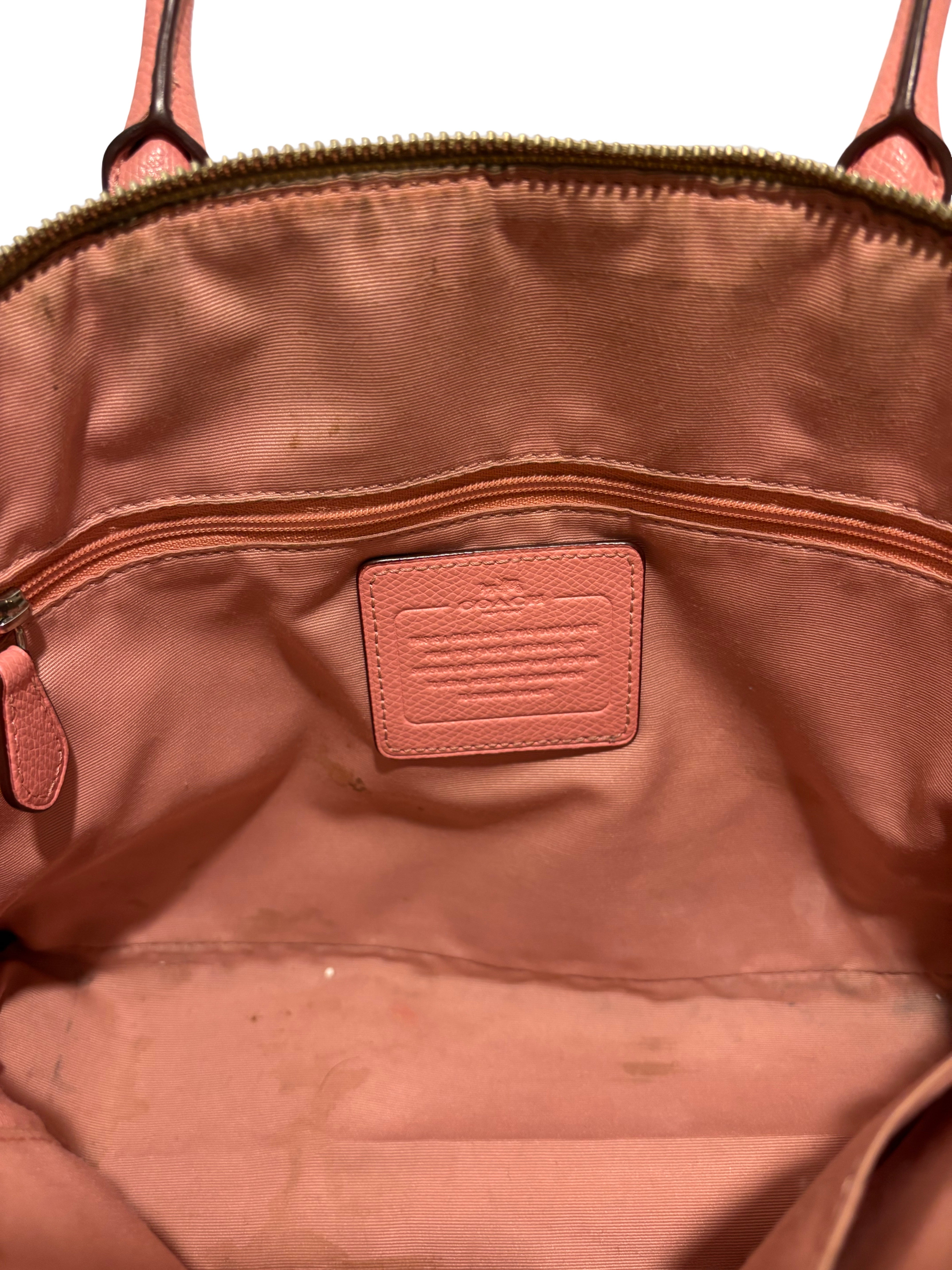 Coach Peyton Brown & Pink Coated Canvas Leather Signature Cora Shoulder Bag
