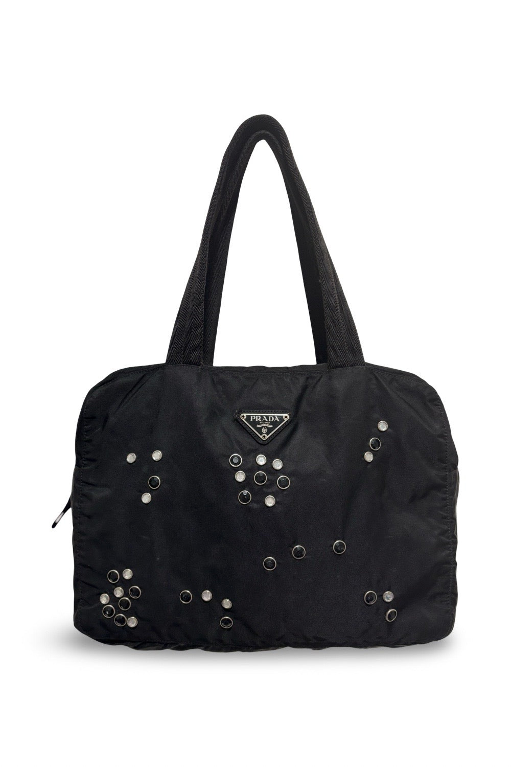 Prada Tessuto Black Nylon Crystal / Studded  Embellished Rare Shoulder Bag Vintage