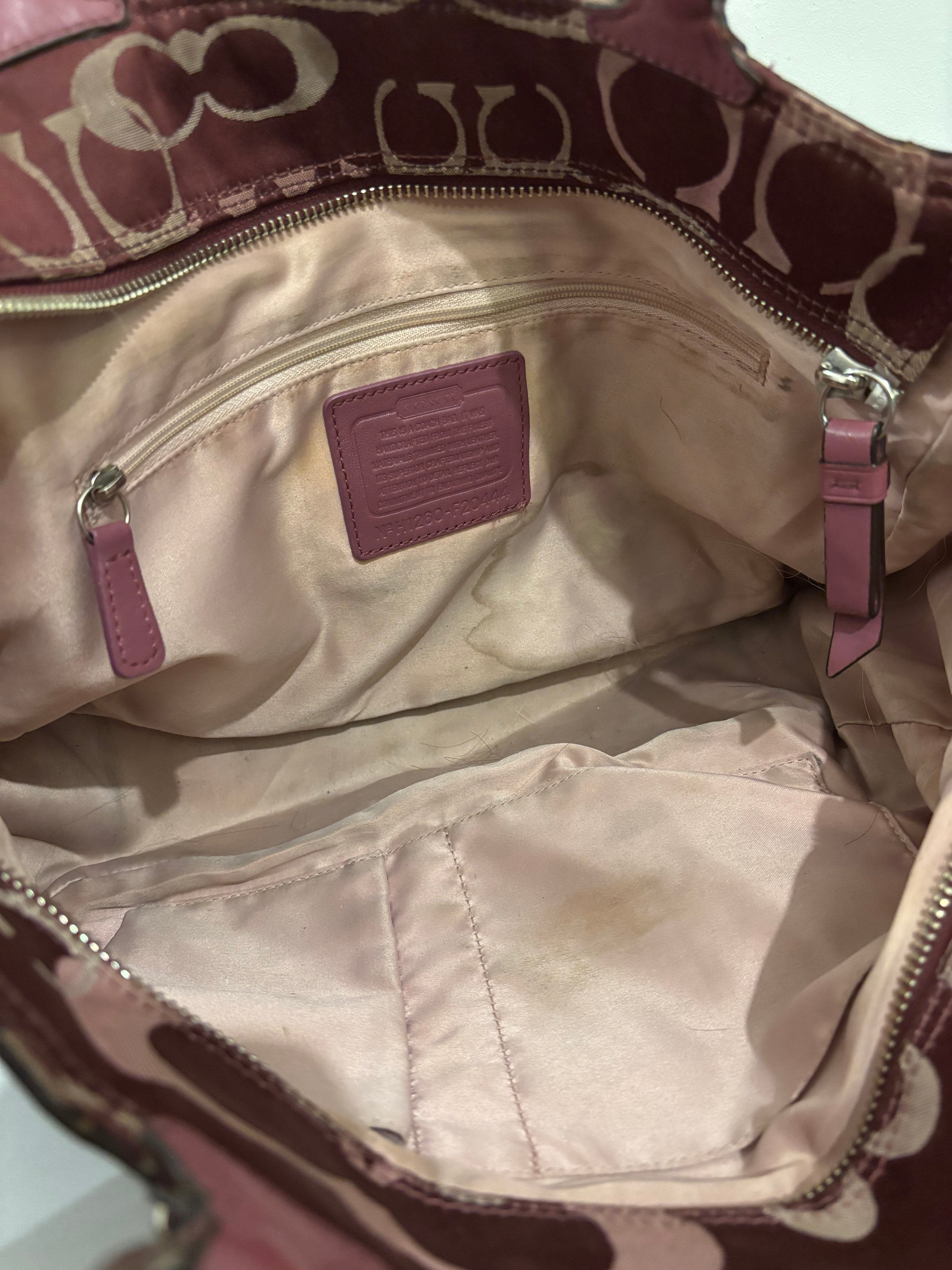 Coach Rare Pink / Burgundy Gallery Tote Signature  Canvas & Leather Vintage Shoulder Bag