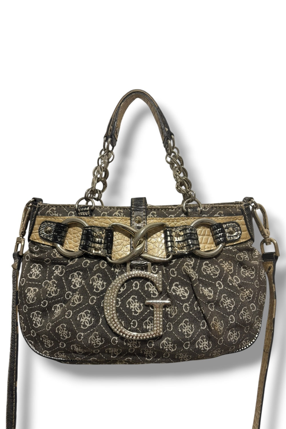 Guess Authentic Vintage Denim / Jeans Grey  Silver Metallic Crystal Canvas Shoulder Bag