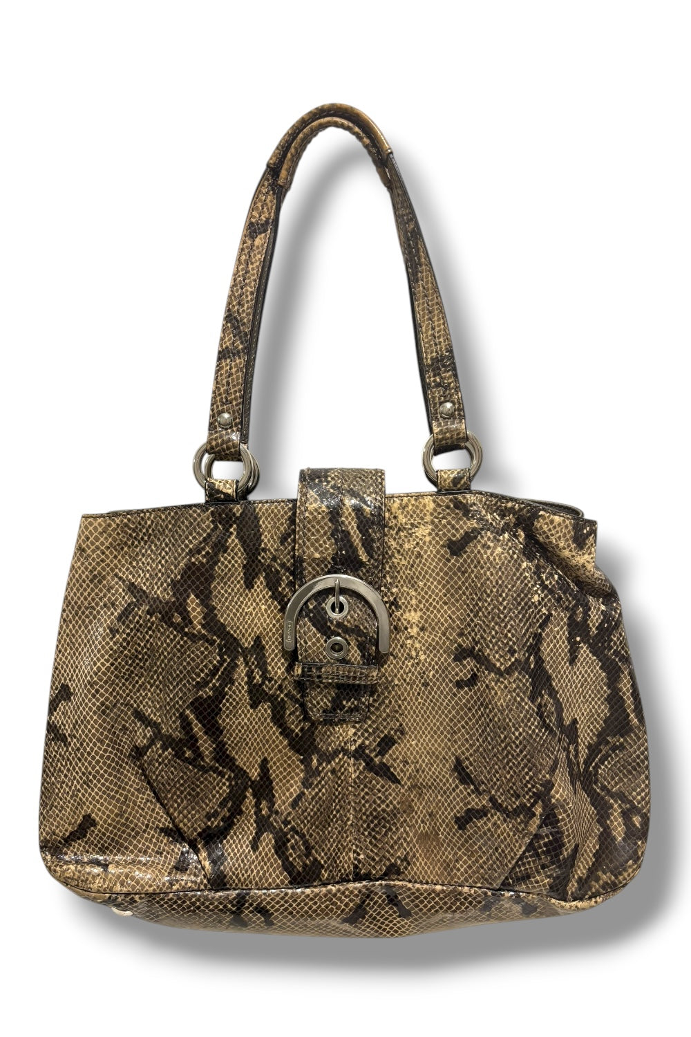 Coach Limited Edition Black Brown Snake Print Python Embossed Tote Shoulder Bag