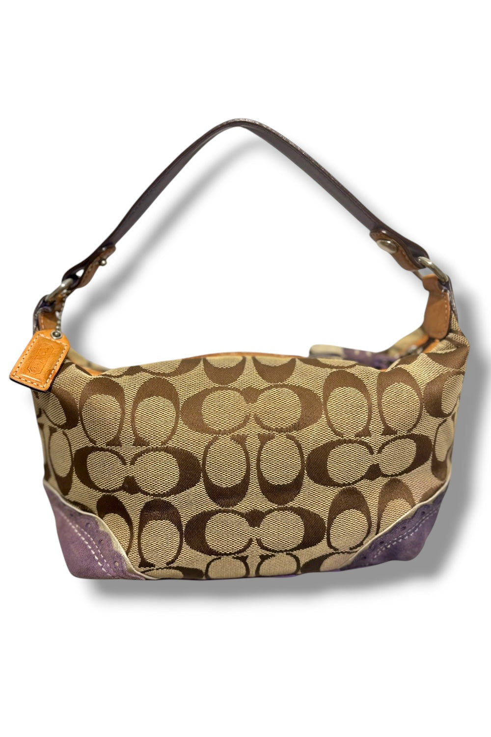 Coach Vintage Brown & Purple Suede Canvas & Leather Baguette Y2K Handbag