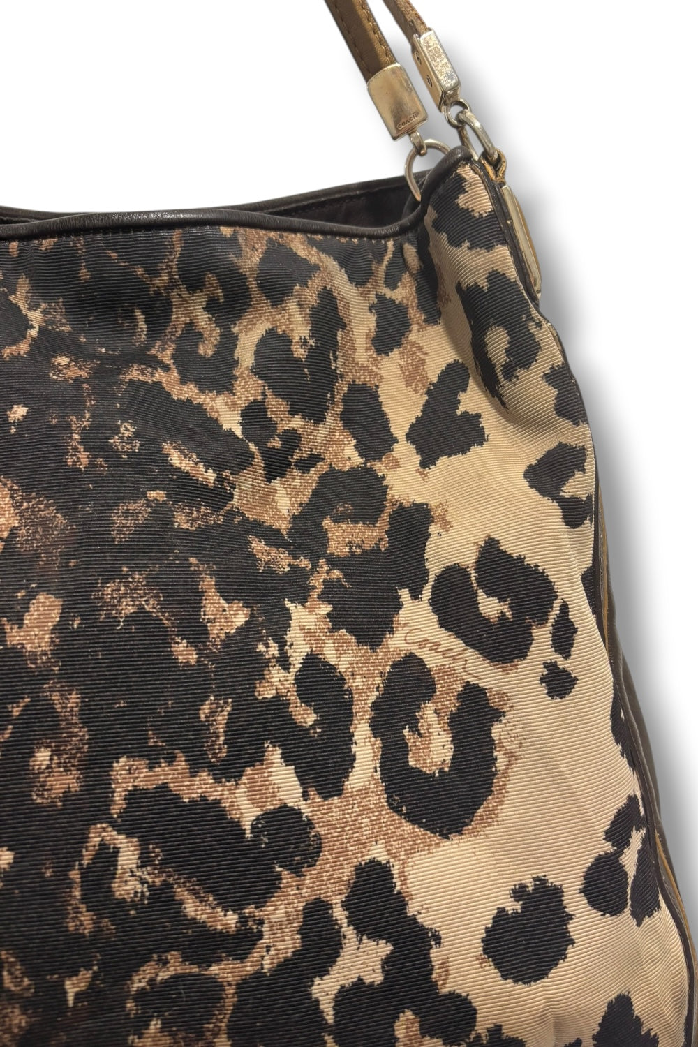 Coach Brown & Black Madison Large Ocelot / Leopard Animal Print Canvas & Leather