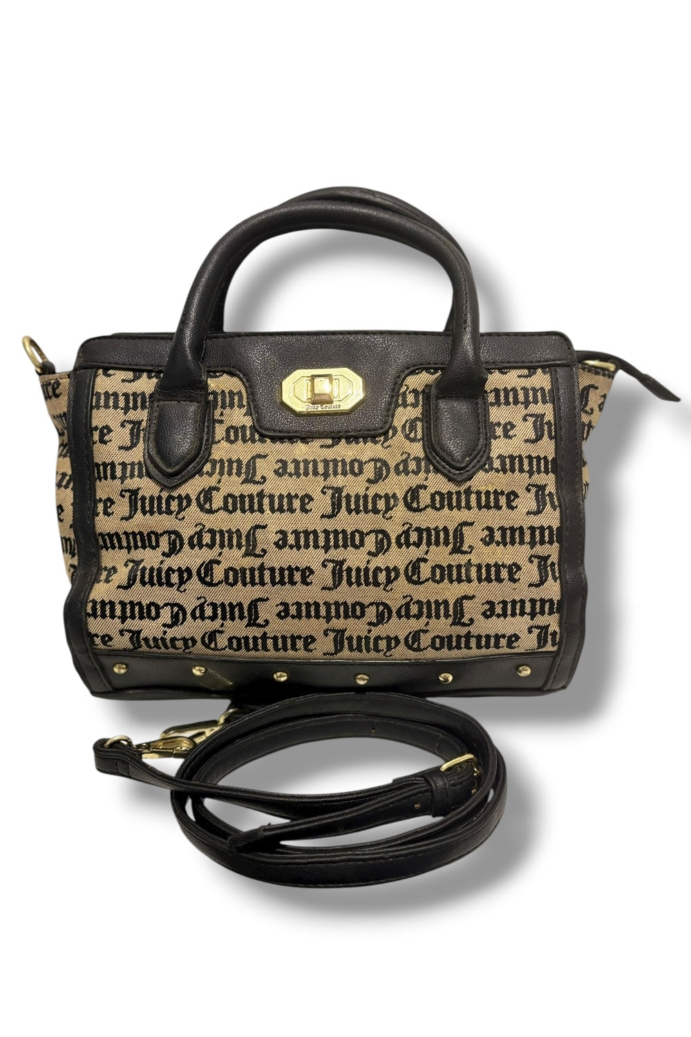 Juicy Couture Vintage Black & Gold Studded Canvas / Leather Shoulder Bag