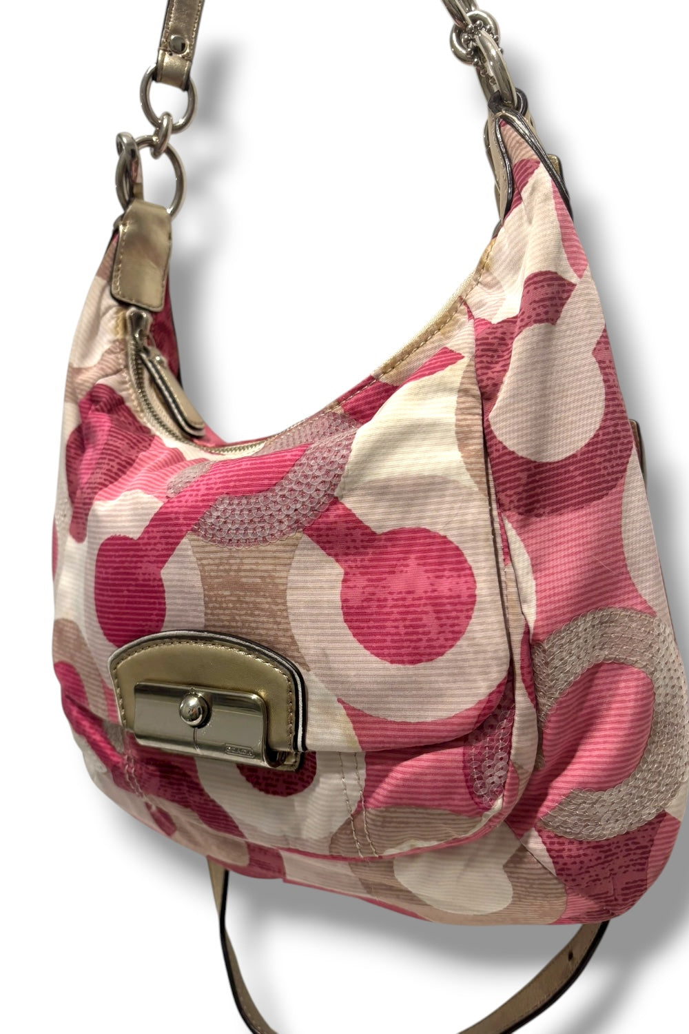 Coach Limited Edition Pink White Silver Sequin Kristen Scarlet Hobo Shoulder Bag