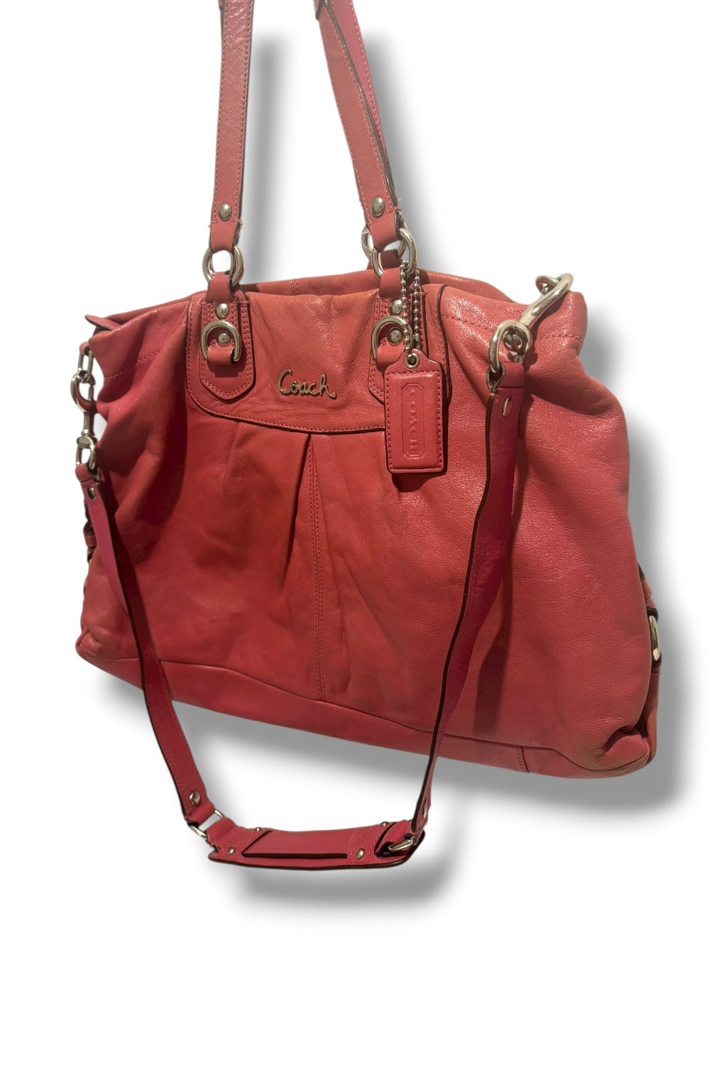 Coach Ashley Pleated Pink Soft Leather Satchel Carryall Tote Shoulder Bag