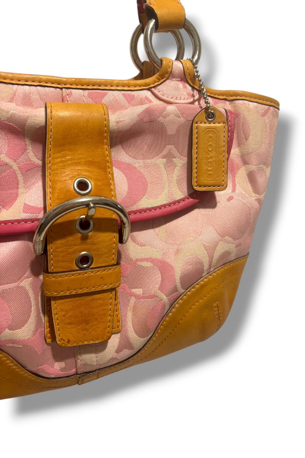 Coach Rare Vintage Brown Tan & Pink Soho Signature Tote Shoulder Bag