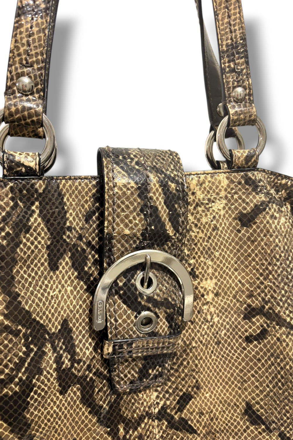 Coach Limited Edition Black Brown Snake Print Python Embossed Tote Shoulder Bag