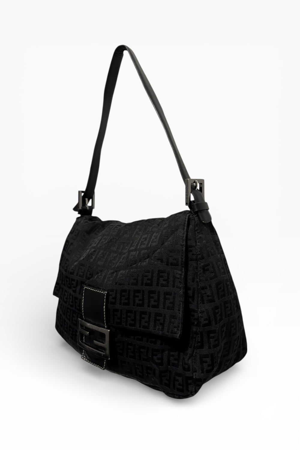 Fendi Black Zucca Mamma Baguette Canvas & Leather Vintage Shoulder Bag