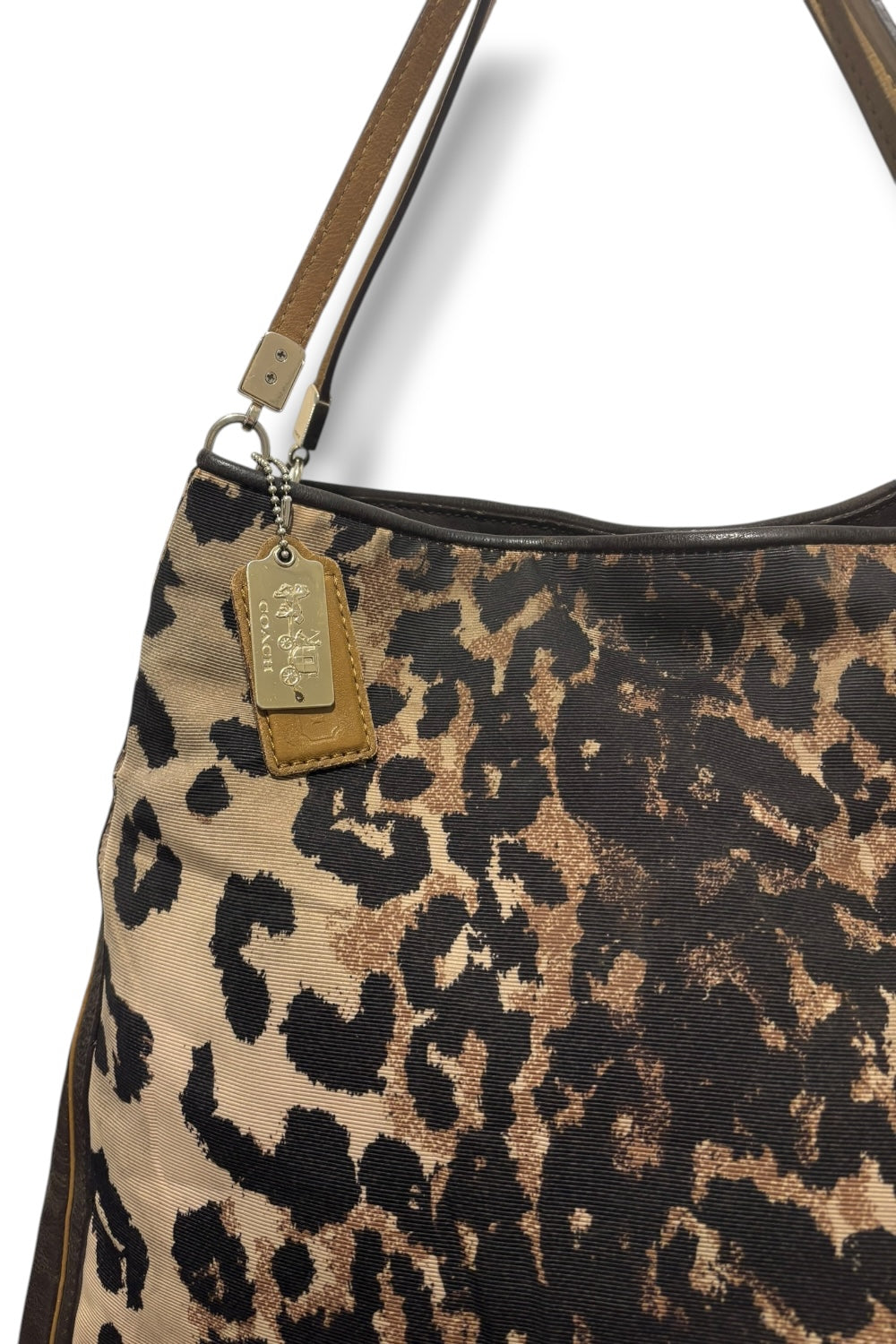 Coach Brown & Black Madison Large Ocelot / Leopard Animal Print Canvas & Leather