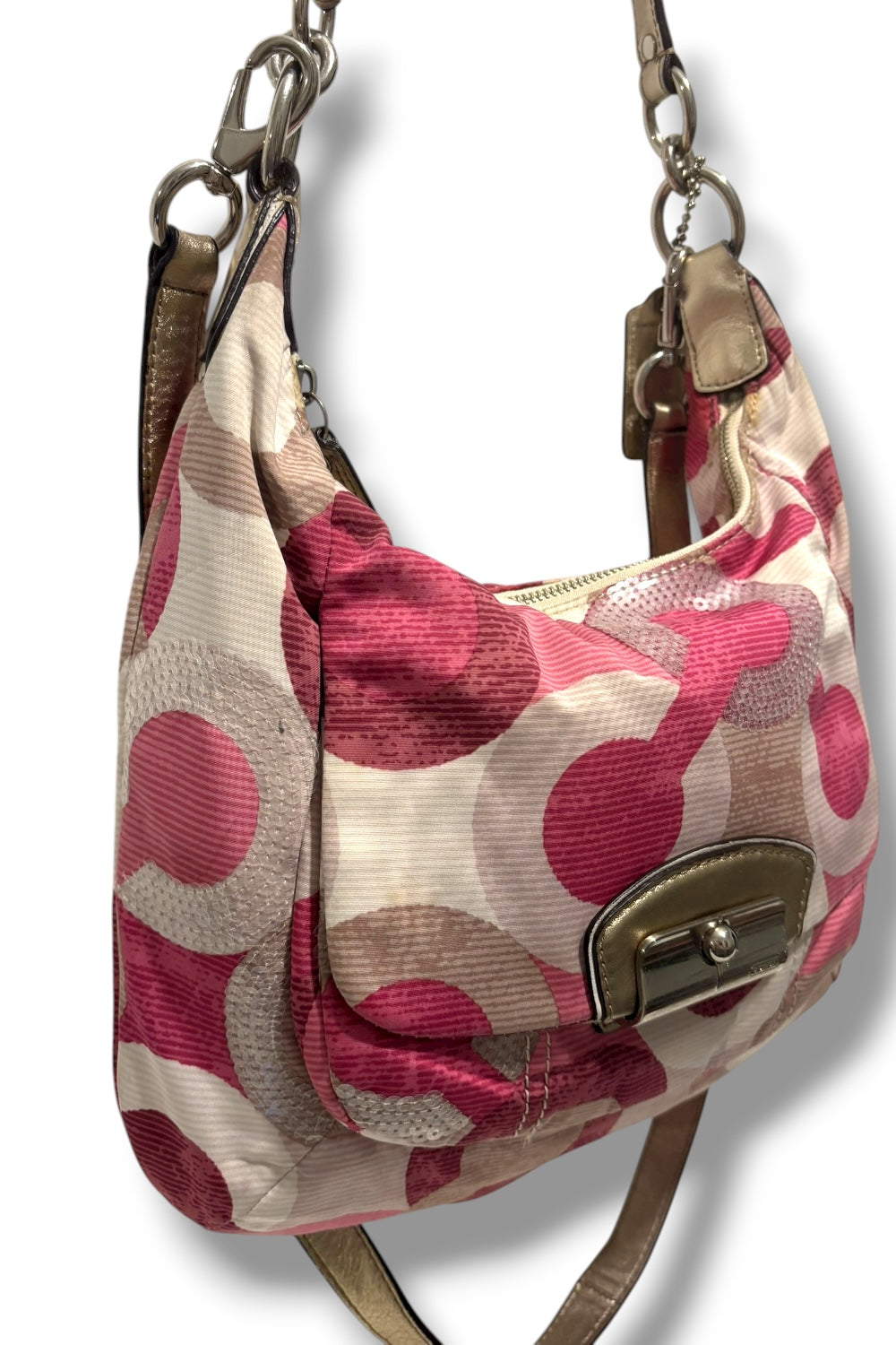 Coach Limited Edition Pink White Silver Sequin Kristen Scarlet Hobo Shoulder Bag