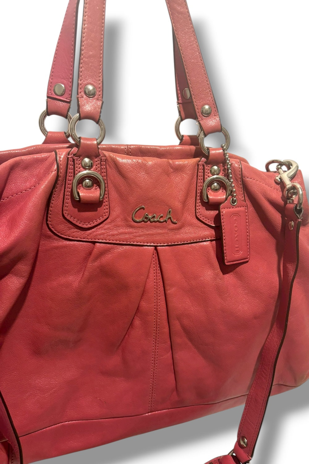 Coach Ashley Pleated Pink Soft Leather Satchel Carryall Tote Shoulder Bag