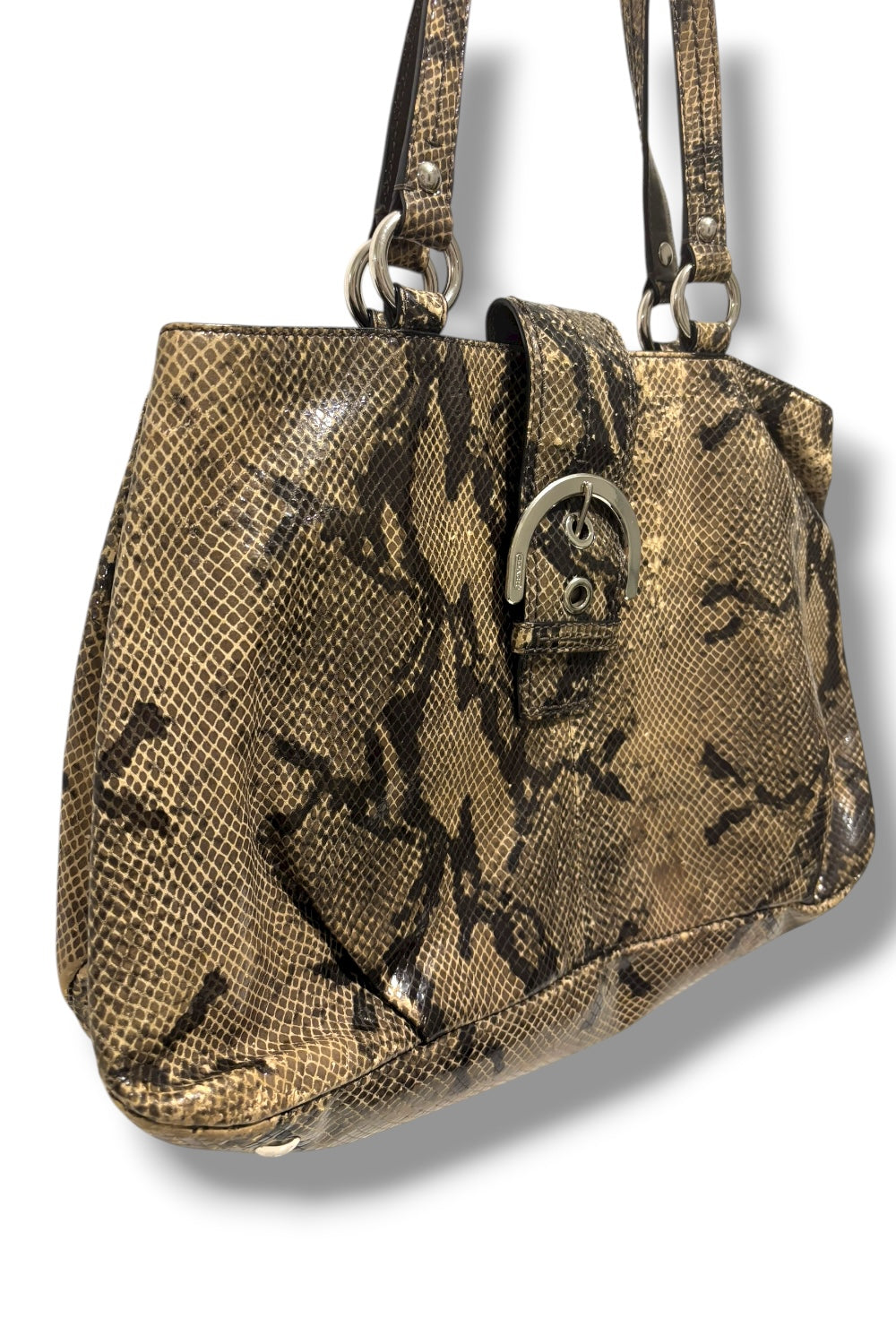Coach Limited Edition Black Brown Snake Print Python Embossed Tote Shoulder Bag
