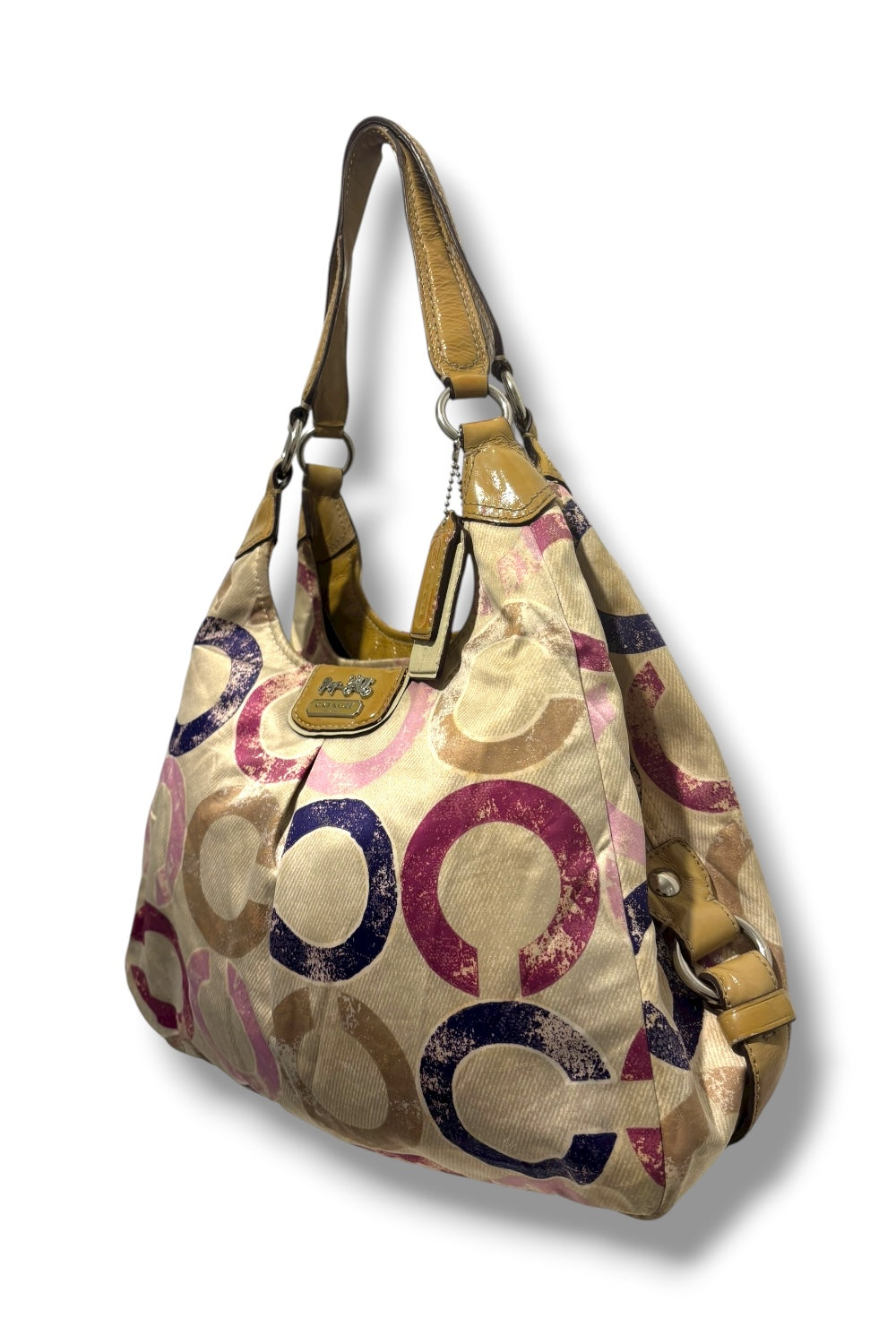Coach Vintage Pink & Brown Madison Maggie Signature Distressed Hobo Shoulder Bag
