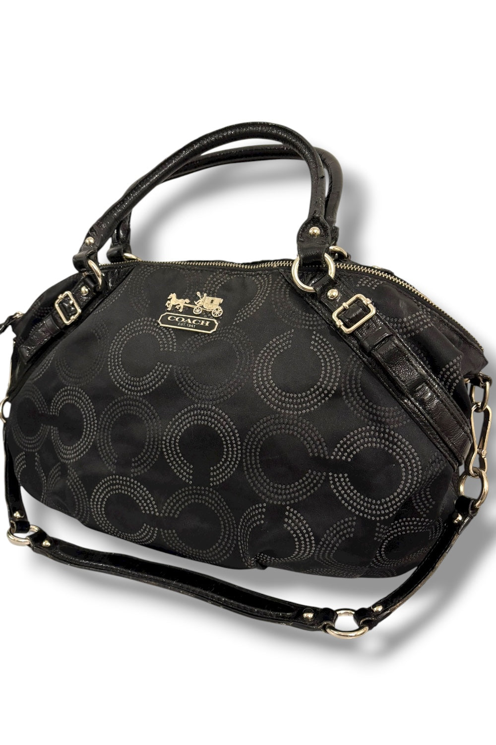 Coach Black Madison Sophia Signature Grey Canvas / Sateen Leather Shoulder Bag