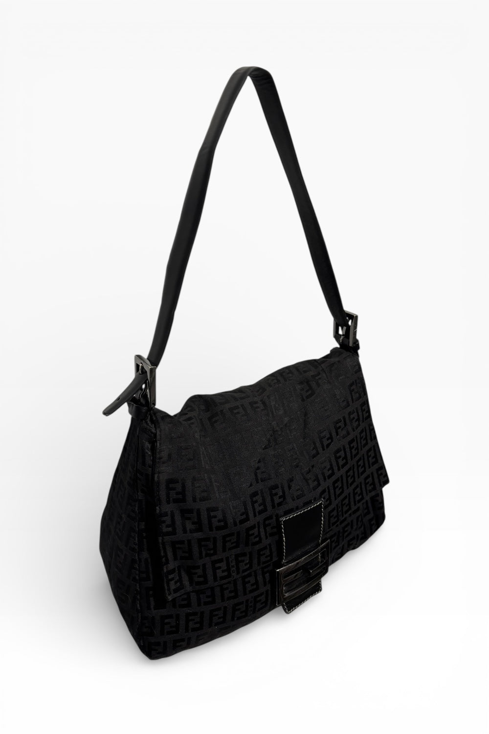 Fendi Black Zucca Mamma Baguette Canvas & Leather Vintage Shoulder Bag