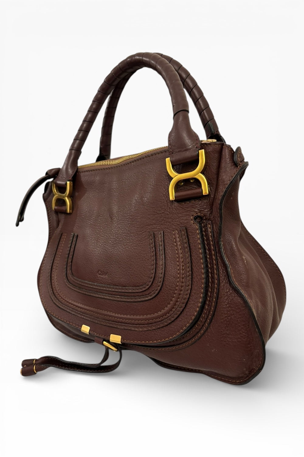 Chloe Marcie Burgundy / Purple Grained Leather  Large Satchel Shoulder Bag