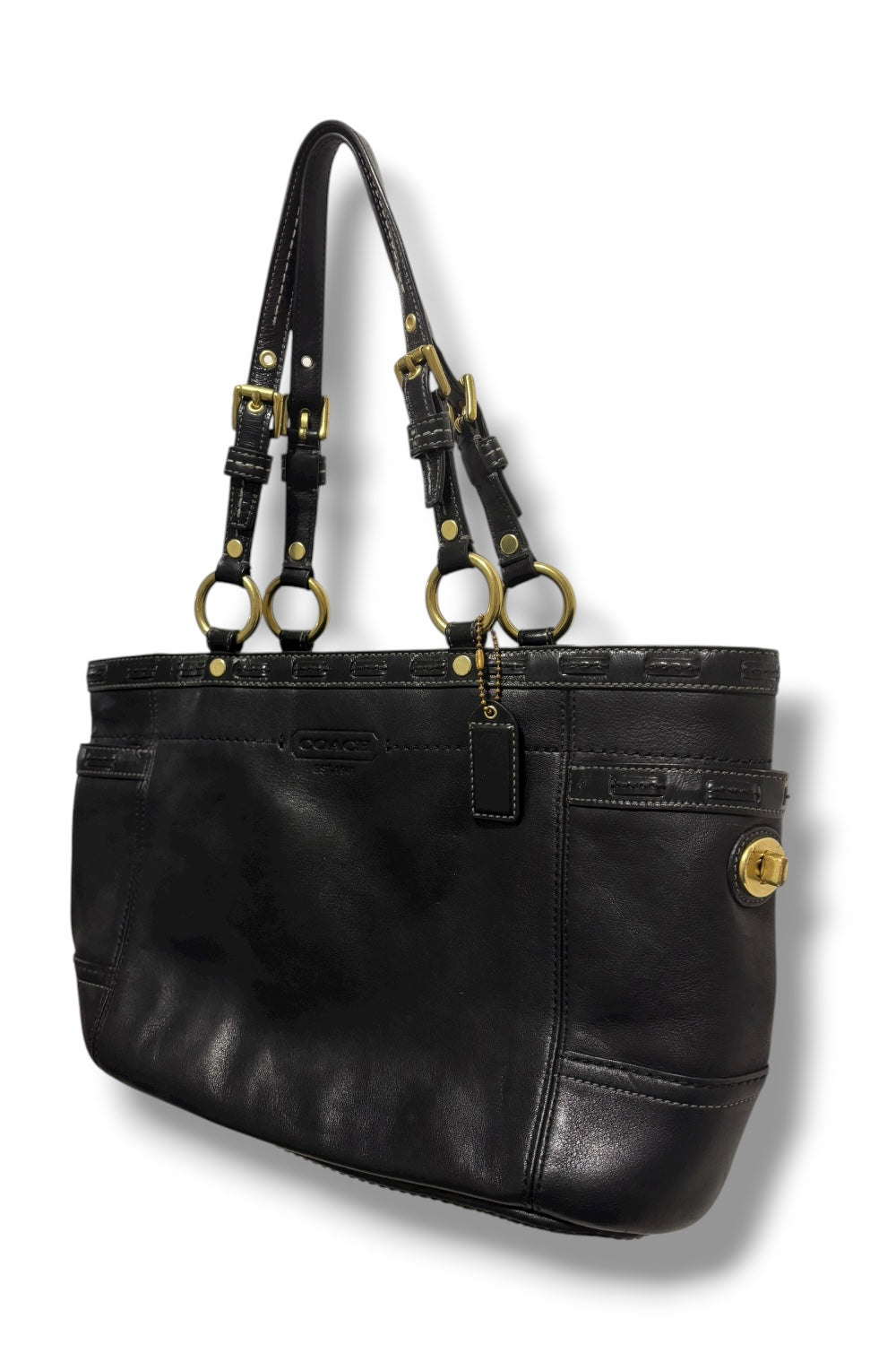 Coach Authentic Black Leather Legacy XL Gallery  Turn-lock Tote Shoulder Bag