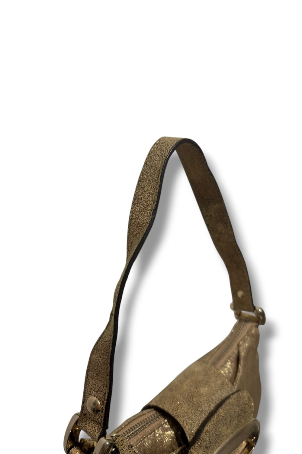 Guess Gold Vintage Y2K Sparkly Metallic Canvas & Suede Signature Shoulder Bag