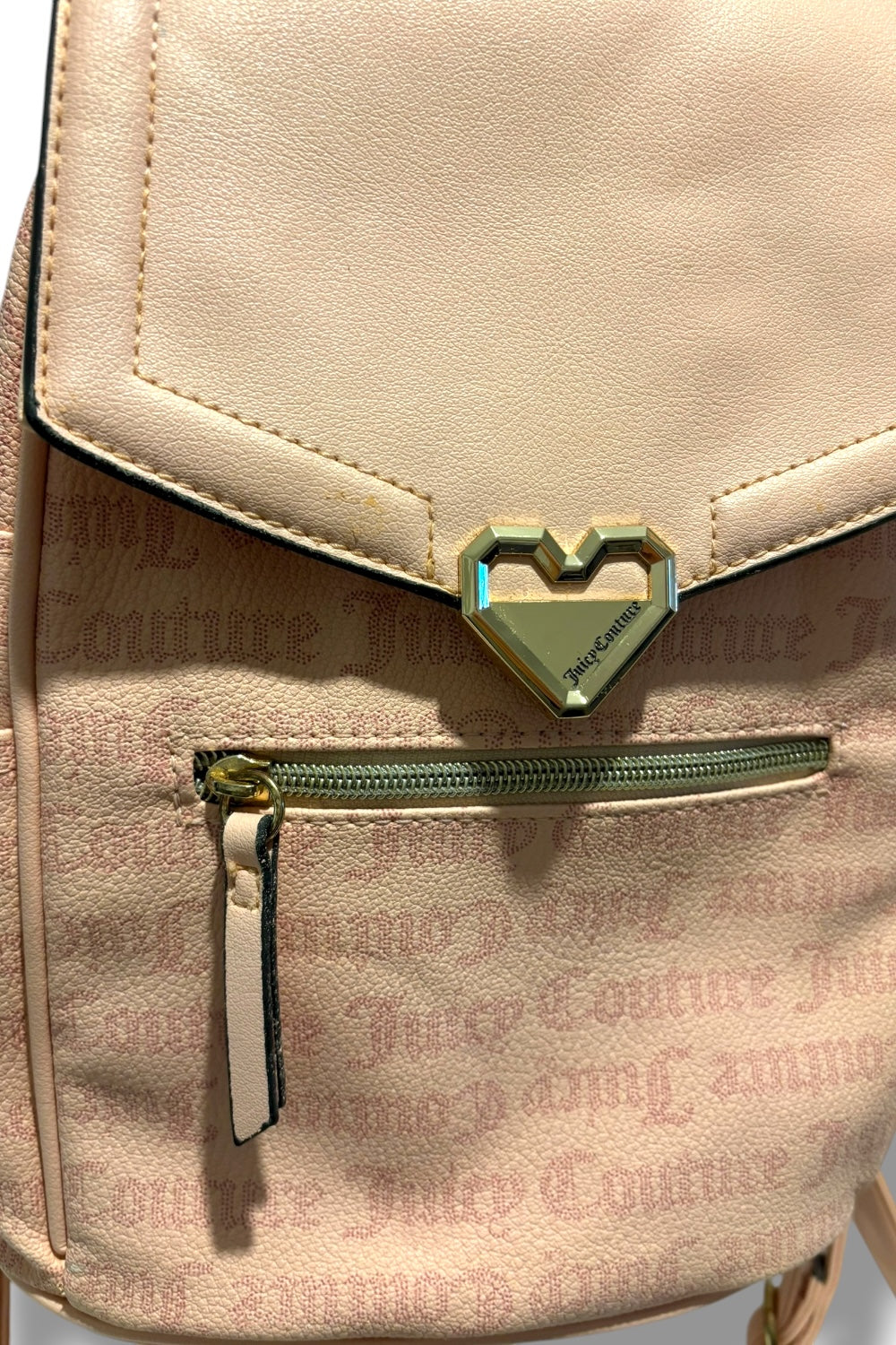 Juicy Couture Blush Pink Signature USA Gold Heart Backpack Rucksack