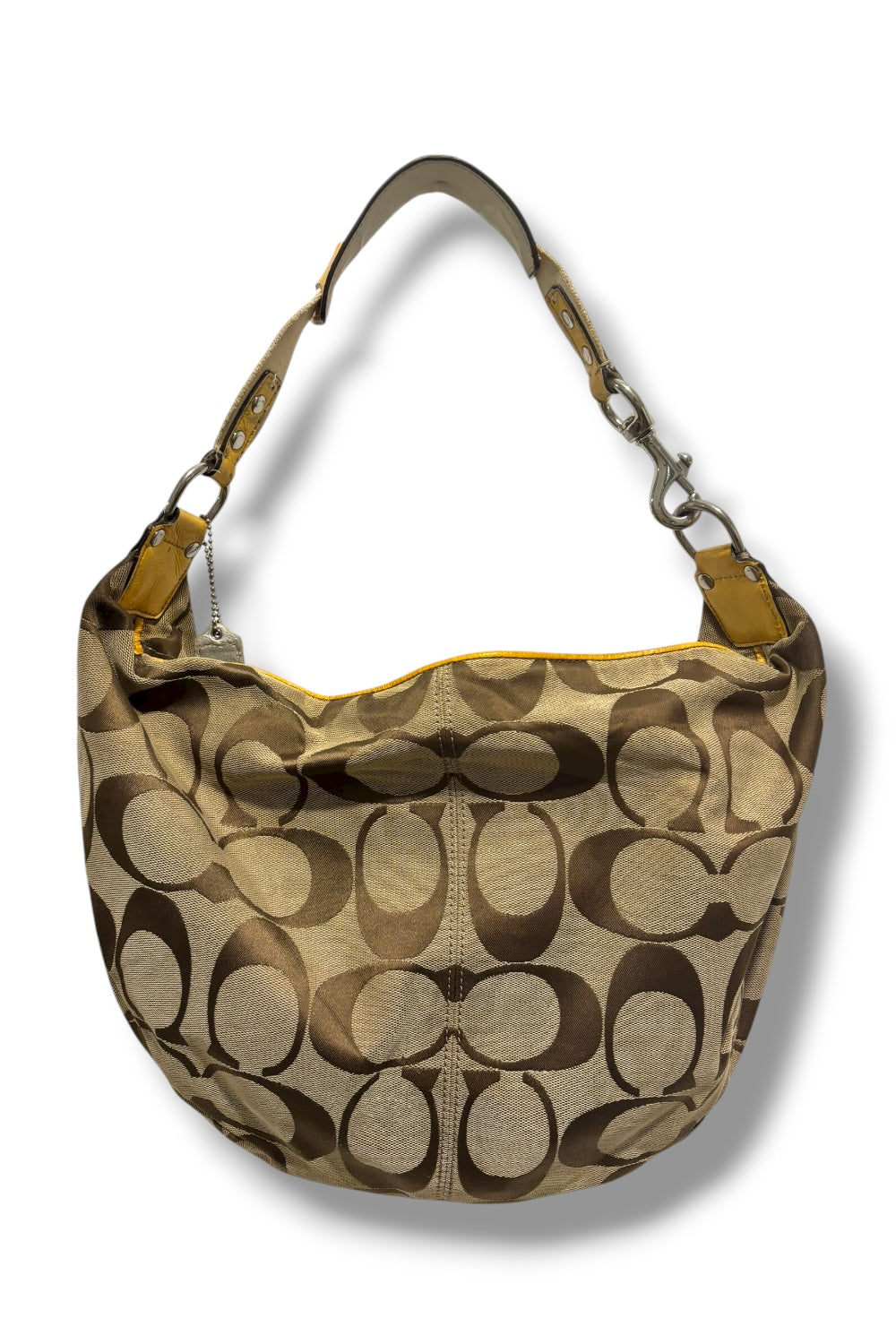 Coach Signature Brown & Yellow Canvas / Patent Leather Hobo Shoulder Bag 2000's