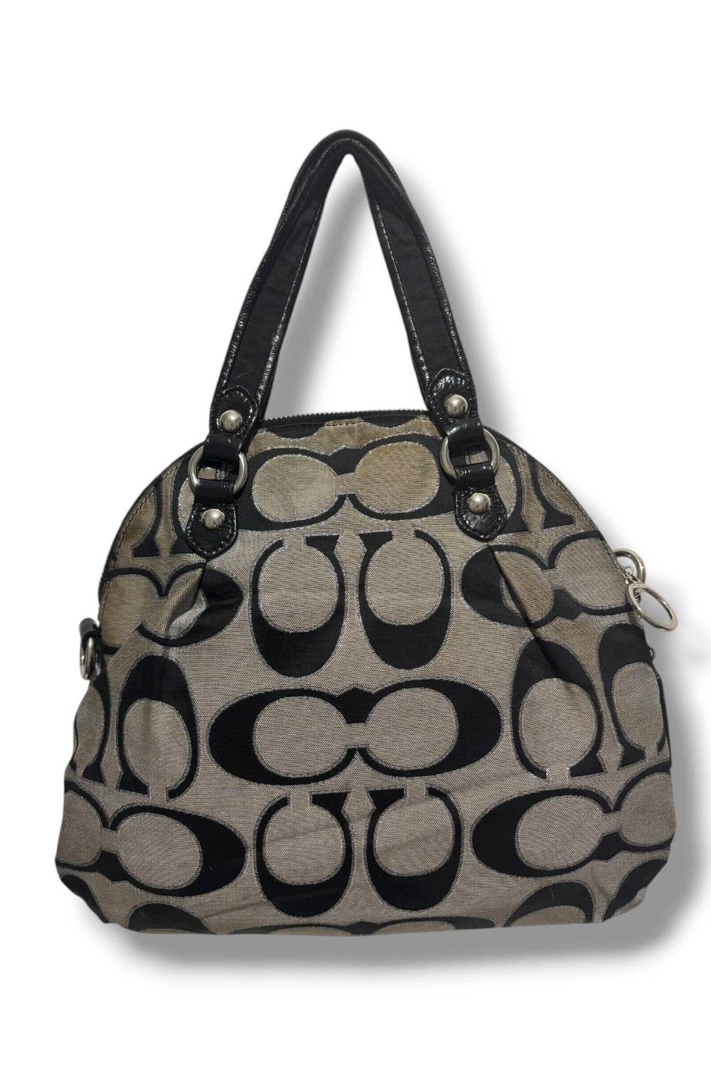Coach Black & Grey Poppy Silver Sparkle Canvas Leather Shoulder Bag