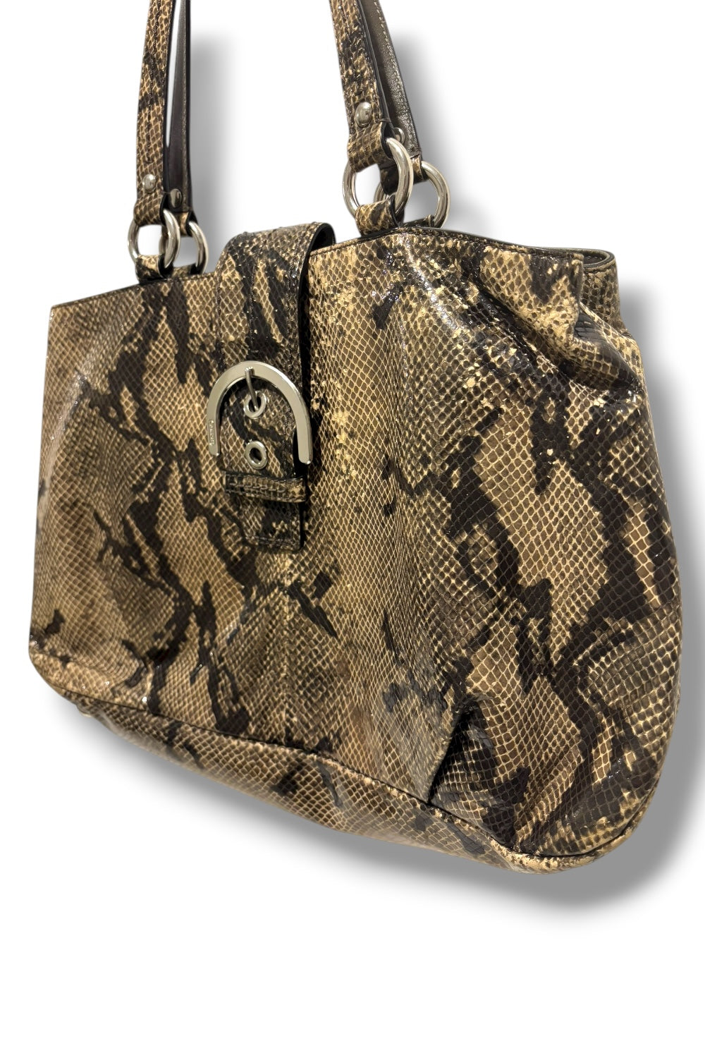 Coach Limited Edition Black Brown Snake Print Python Embossed Tote Shoulder Bag
