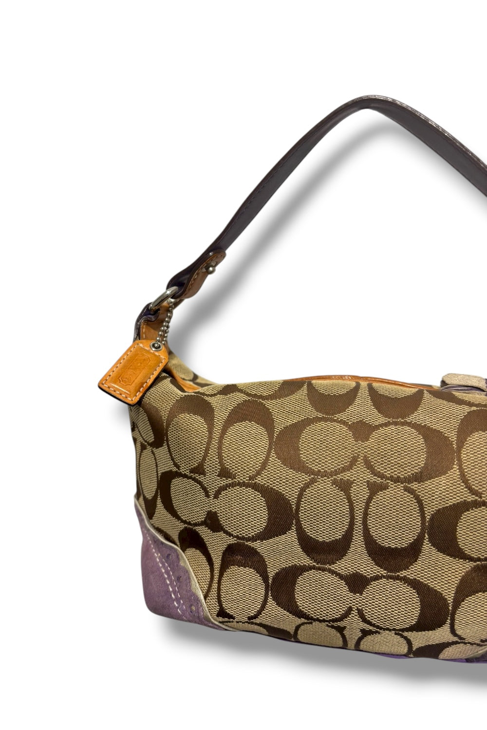 Coach Vintage Brown & Purple Suede Canvas & Leather Baguette Y2K Handbag