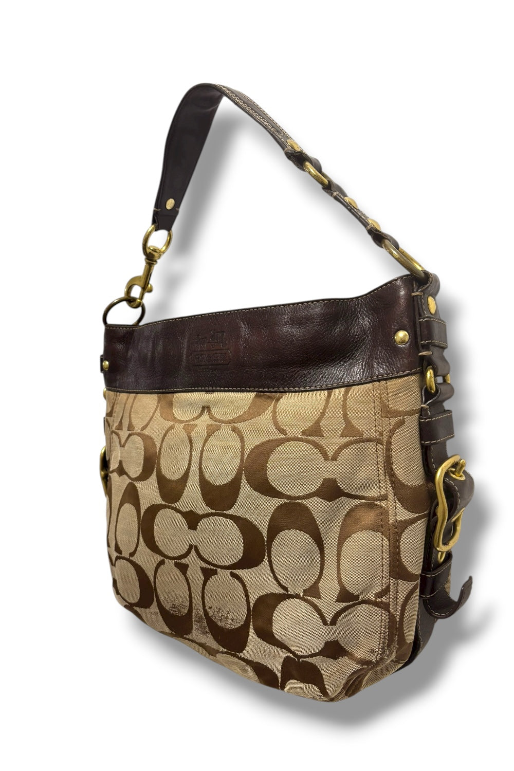 Coach Large Zoe Brown Y2K Signature Canvas & Leather Shoulder Bag