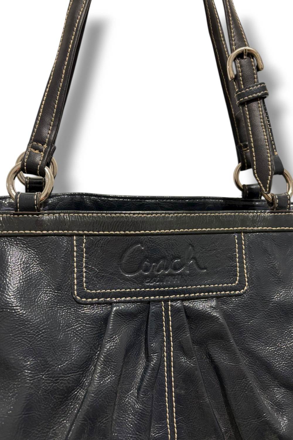 Coach Dark Navy Midnight Legacy Pleated Gallery Patent Leather Tote Shoulder Bag