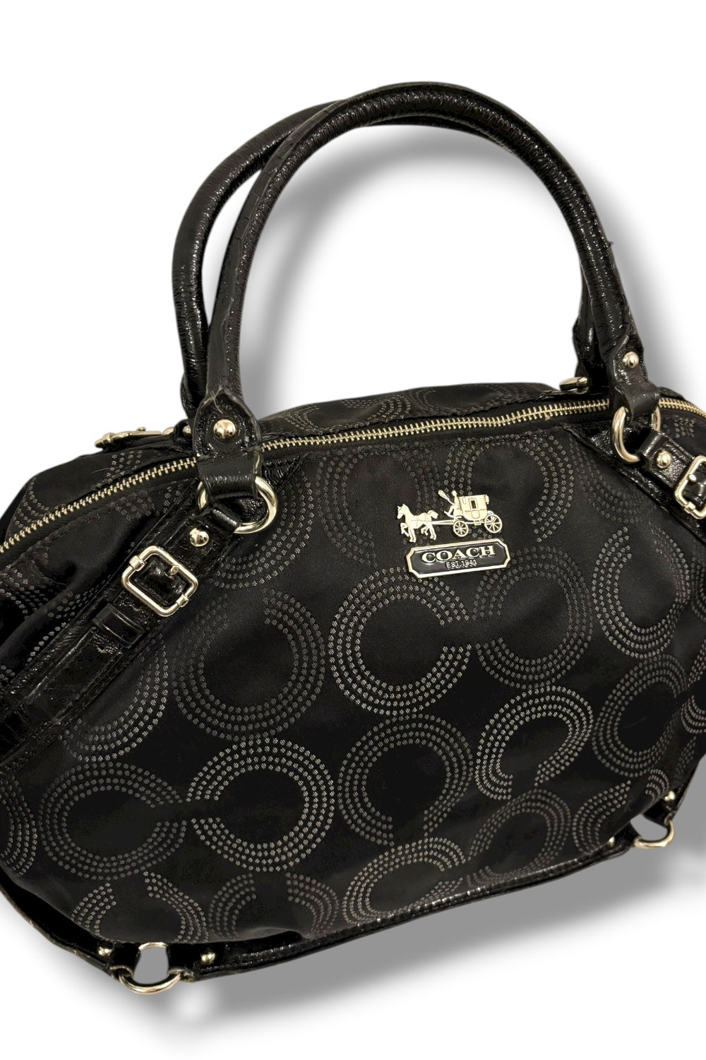 Coach Black Madison Sophia Signature Grey Canvas / Sateen Leather Shoulder Bag