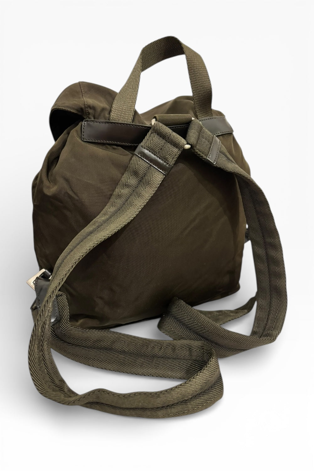 Prada Khaki Re-Nylon Medium Green & Saffiano  Leather Trim Tessuto Backpack