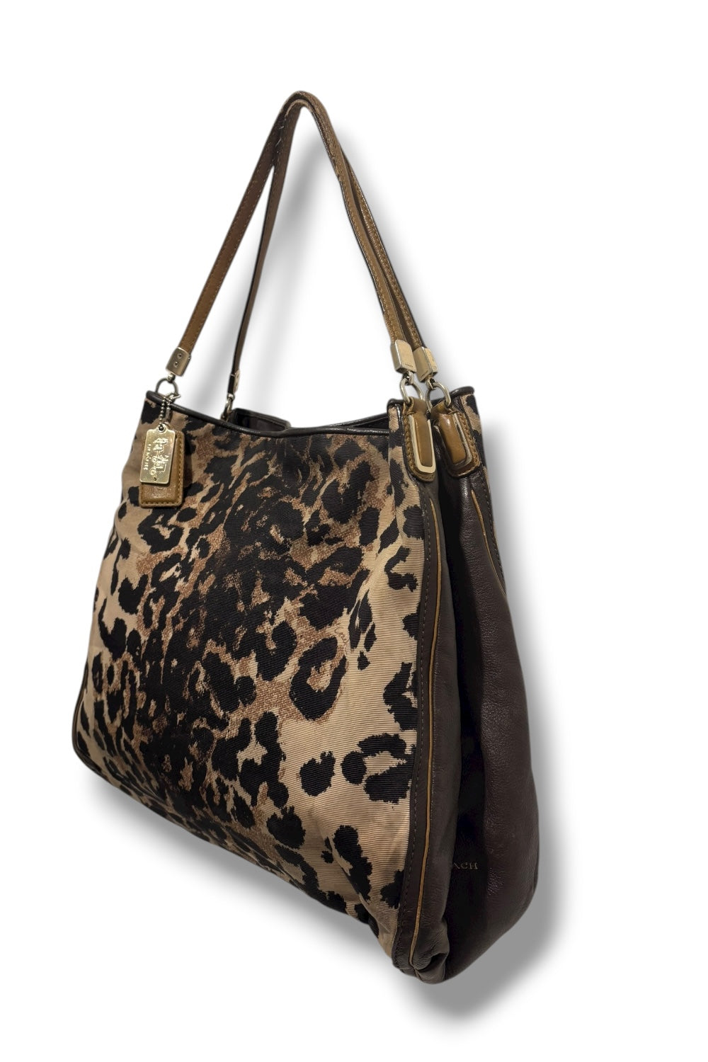Coach Brown & Black Madison Large Ocelot / Leopard Animal Print Canvas & Leather