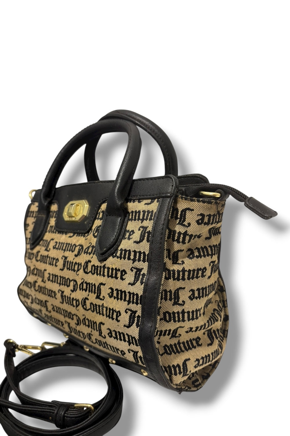 Juicy Couture Vintage Black & Gold Studded Canvas / Leather Shoulder Bag