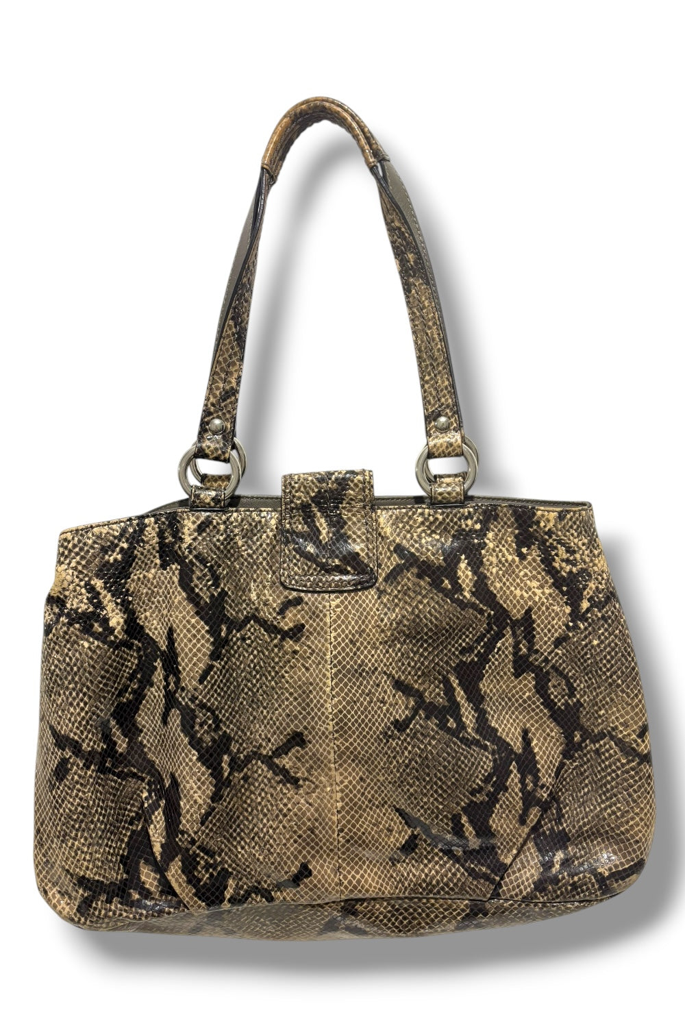 Coach Limited Edition Black Brown Snake Print Python Embossed Tote Shoulder Bag