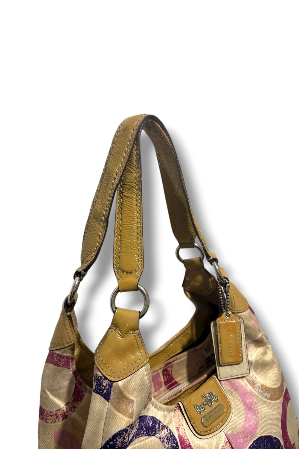 Coach Vintage Pink & Brown Madison Maggie Signature Distressed Hobo Shoulder Bag