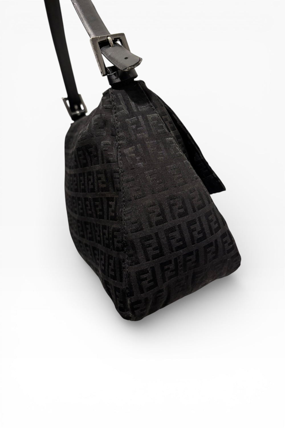 Fendi Black Zucca Mamma Baguette Canvas & Leather Vintage Shoulder Bag