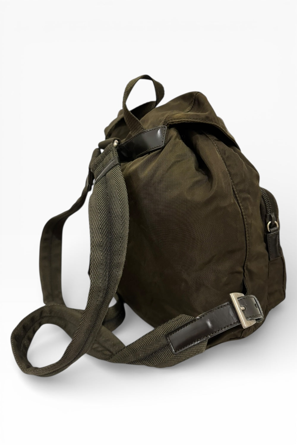 Prada Khaki Re-Nylon Medium Green & Saffiano  Leather Trim Tessuto Backpack