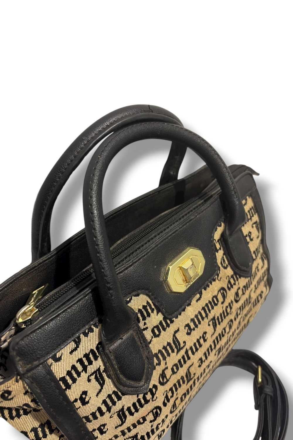 Juicy Couture Vintage Black & Gold Studded Canvas / Leather Shoulder Bag