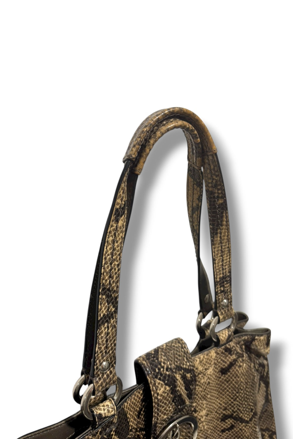 Coach Limited Edition Black Brown Snake Print Python Embossed Tote Shoulder Bag