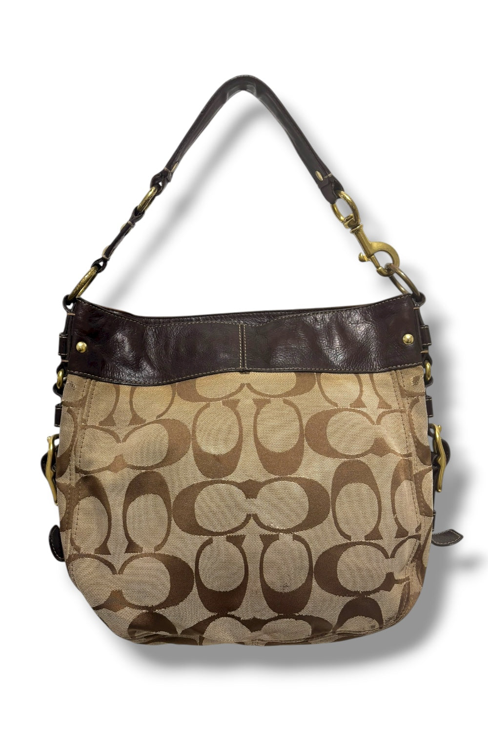 Coach Large Zoe Brown Y2K Signature Canvas & Leather Shoulder Bag