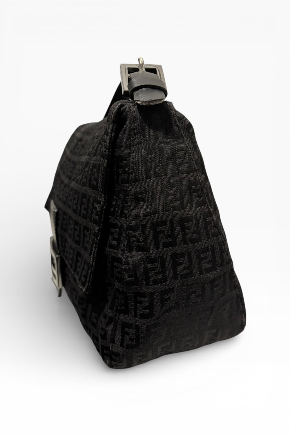 Fendi Black Zucca Mamma Baguette Canvas & Leather Vintage Shoulder Bag