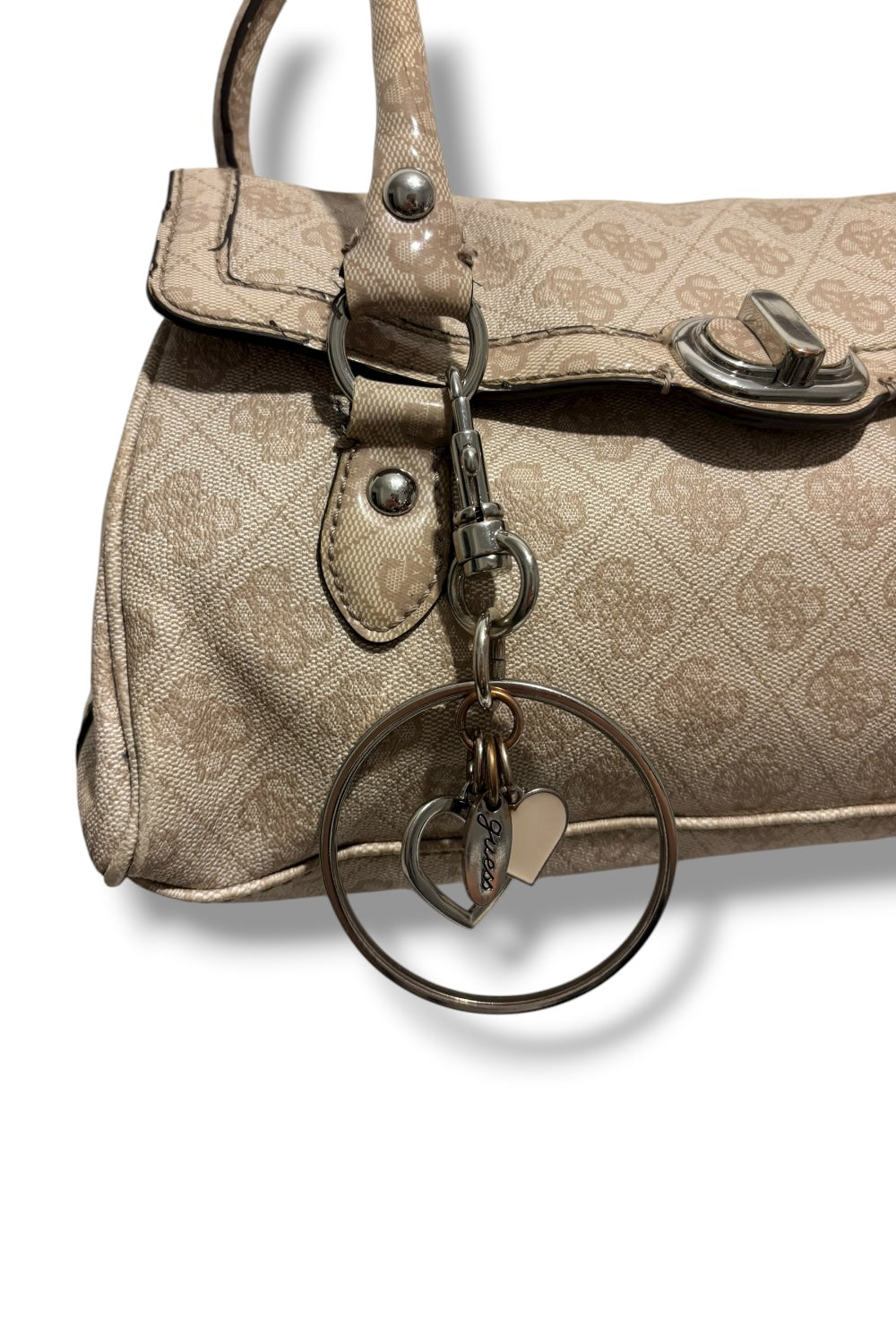 Guess Vintage Beige Leather PVC Signature Monogram Shoulder Bag